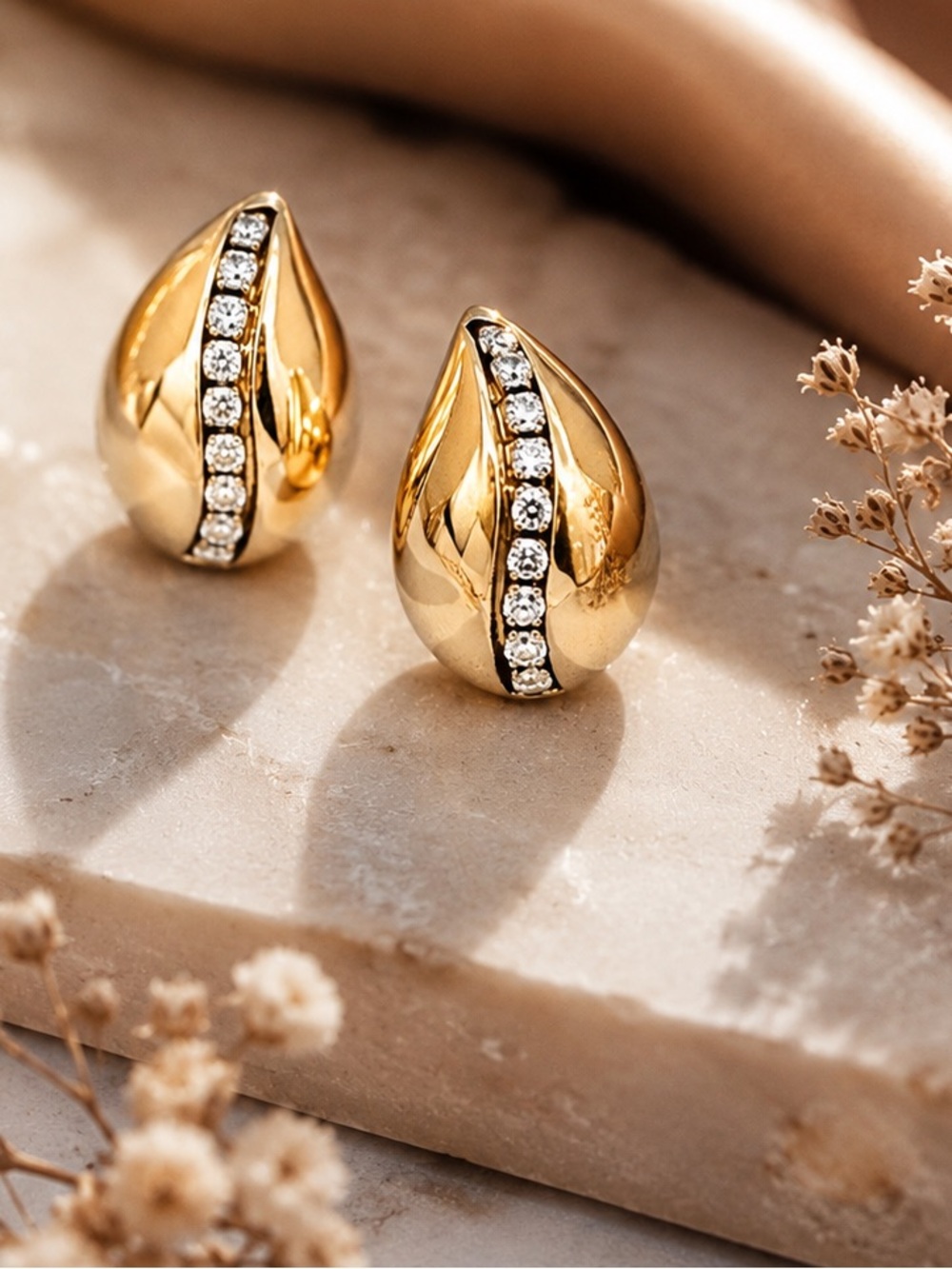 Gold Zircon Teardrop Earrings - PVD Real Gold Plated